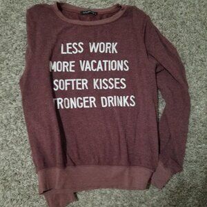 Wildfox less work, softer kisses, stronger drinks sweater, burgundy, small